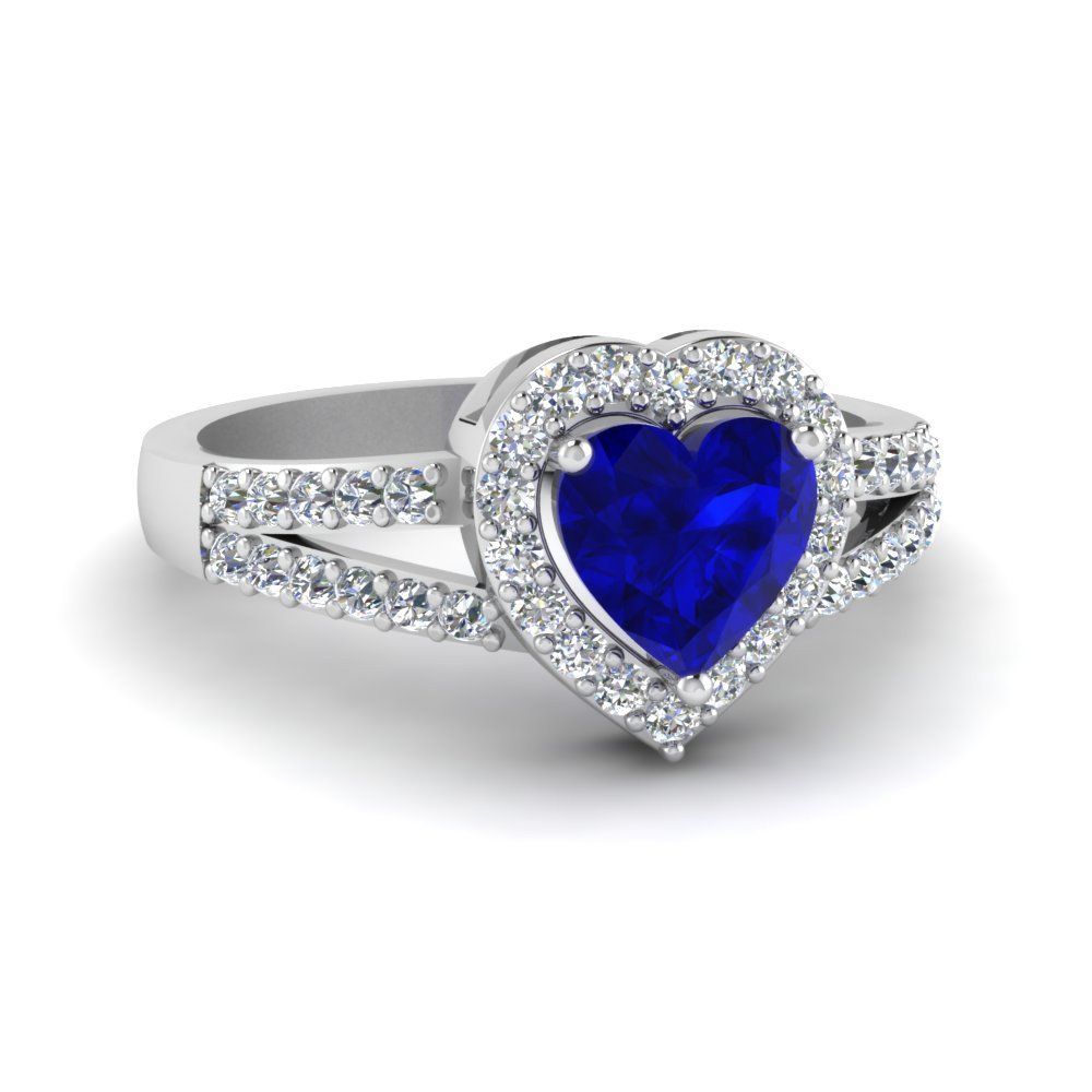 Heart Shape Blue Sapphire Bypass Ring With Prong Set Round Diamonds  (1.51cttw) AA Quality